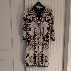 Hale Bob Geometric Long Sleeve Dress - Black, White, Gold